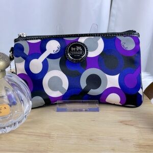 Coach Black, White, Gray, Blue and Purple Zipper Wristlet with Strap
